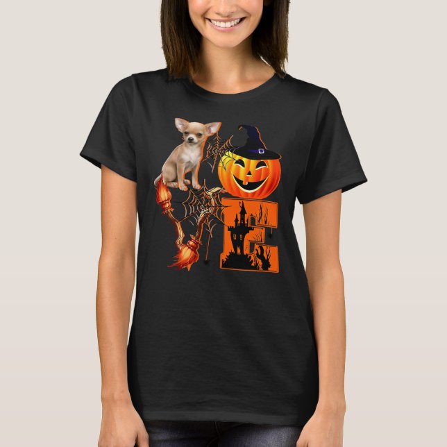 Camiseta Ama A Chihuahua Aterrador Gorra De Calabaza Y Esco (Anverso)
