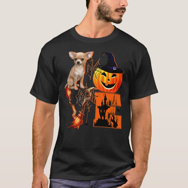 Camiseta Ama A Chihuahua Aterrador Gorra De Calabaza Y Esco (Anverso)