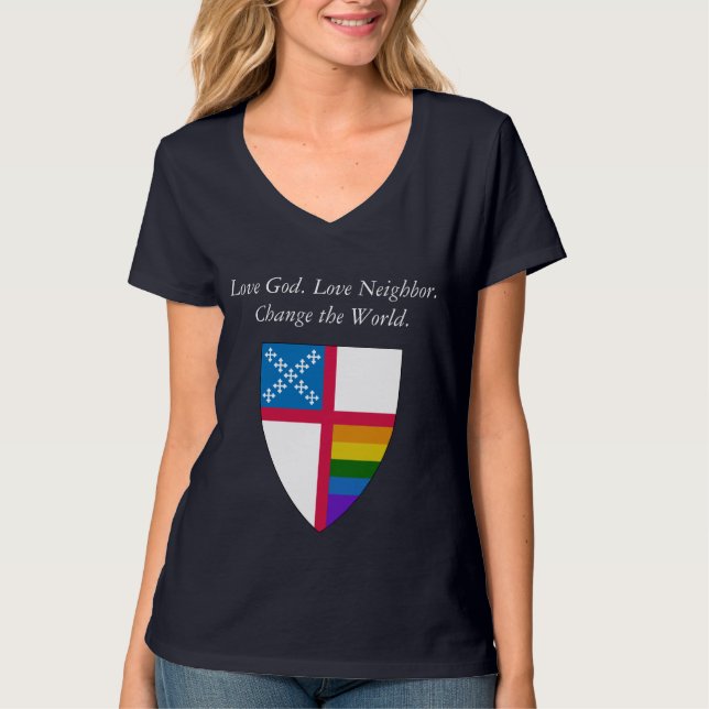 Camiseta Ama a Dios. Amor Vecino. LGBTQ episcopal (Anverso)