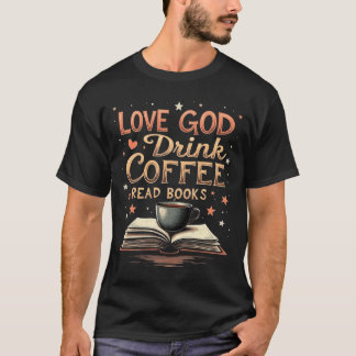 Camiseta Ama a Dios Bebe Café Lee Libros Amantes Vintage