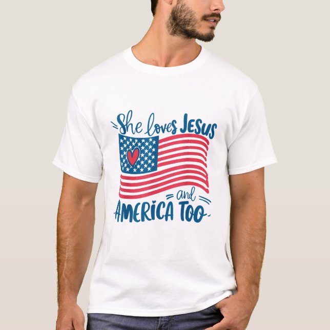 Camiseta Ama A Jesús Y A Estados Unidos A La Bandera Cristi (Anverso)