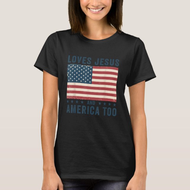 Camiseta Ama A Jesús Y A Estados Unidos También Bandera Pat (Anverso)