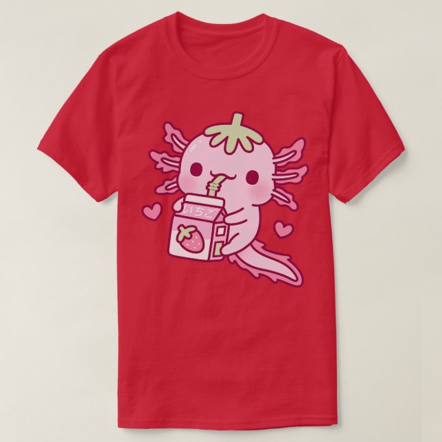 Camiseta Ama a la cuta Axolotl beber fresa leche (Diseño del anverso)