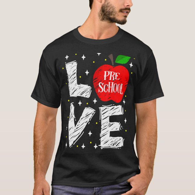 Camiseta Ama A La Escuela Preescolar Apple De Vuelta Al Pro (Anverso)