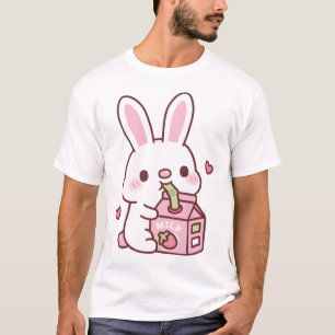 Camiseta Ama a los conejitos blancos a beber fresa leche