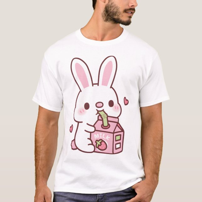 Camiseta Ama a los conejitos blancos a beber fresa leche (Anverso)