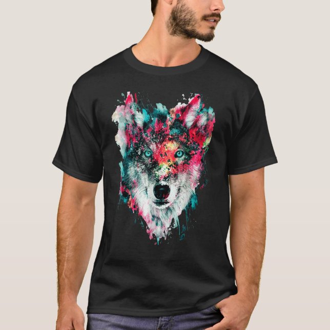 Camiseta Ama a los lobos lobo cara de Guay asombroso (Anverso)