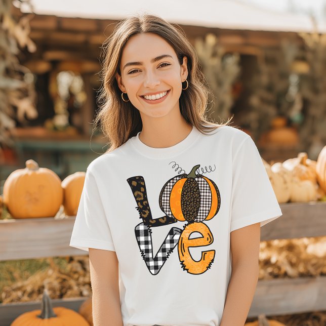 Camiseta Ama el Otoño de Calabaza (Leopard Print and Plaid Fall Shirt)