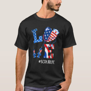 Camiseta Ama la vida de enfermera Bandera estadounidense Pa