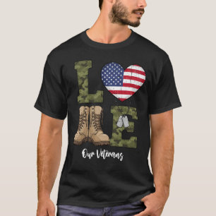 Camiseta Ama Nuestra Bandera Americana Corazón Regalo Milit