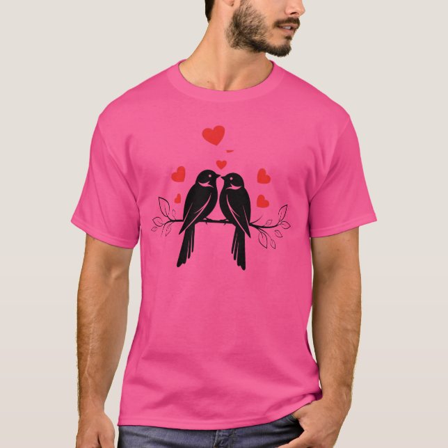 Camiseta Ama pájaros Silhouette con corazones flotantes - R (Anverso)