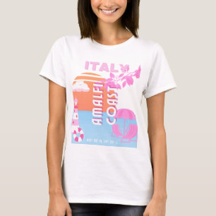 Camiseta Amalfi Coast Travel Art, Viaje Preppy, Rosa
