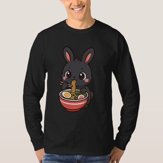 Camiseta Amami Rabbit Eating Ramen Noodles Kawaii Cute Funn (Anverso)