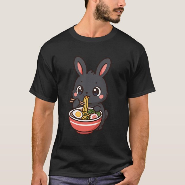 Camiseta Amami Rabbit Eating Ramen Noodles Kawaii Cute Funn (Anverso)