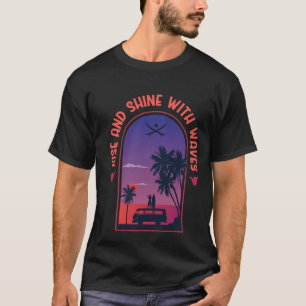 Camiseta Amanecer con olas Atardecer de surf retro en la pl