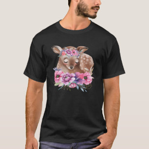 Camiseta Amanecer de ciervo bebé con flores Naturaleza de l