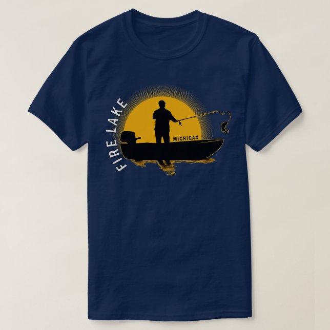 Camiseta Amanecer de la Pesca en el Lago de Fuego Michigan (Diseño del anverso)