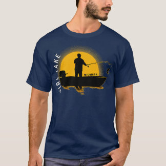 Camiseta Amanecer de la Pesca en el Lago de Fuego Michigan