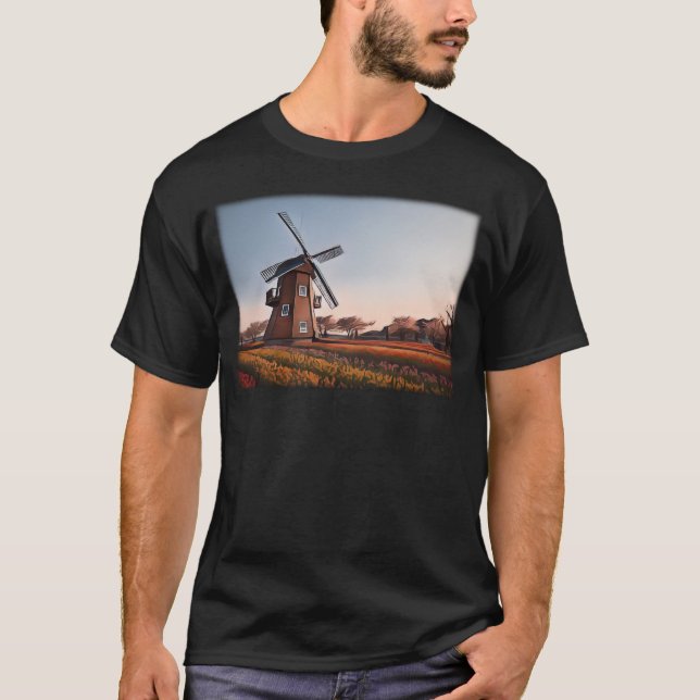 Camiseta Amanecer de un molino de viento rústico y de los t (Anverso)