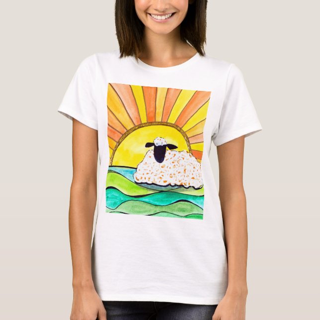 Camiseta Amanecer en la pradera para el arte de las ovejas (Anverso)