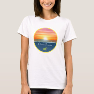 Camiseta Amanecer oceánico y tortuga
