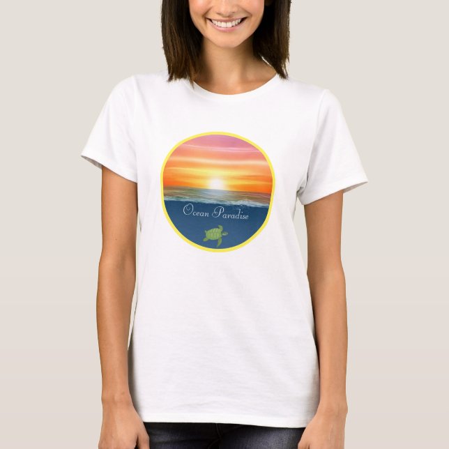 Camiseta Amanecer oceánico y tortuga (Anverso)