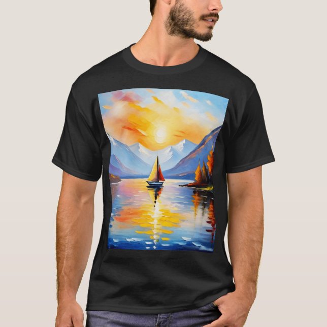 Camiseta Amanecer sobre un lago y montañas nevadas (Anverso)