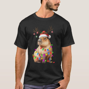 Camiseta Amante de animales Capybara Luces de Navidad Cappy
