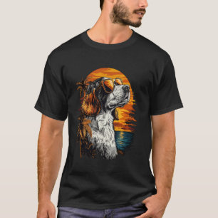 Camiseta Amante de Brittany Perro Atardecer Retro Brittany