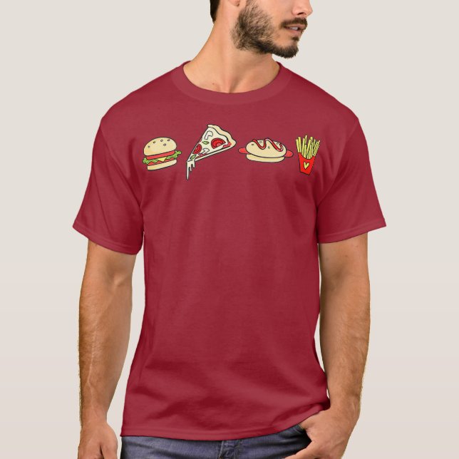 Camiseta Amante de comida rápida Cheeseburger Fries Pizza d (Anverso)