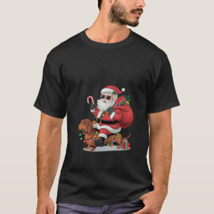 Camiseta Amante de Dachshund Mujer Divertido Santa Montando