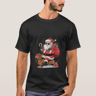 Camiseta Amante de Dachshund Mujer Divertido Santa Montando