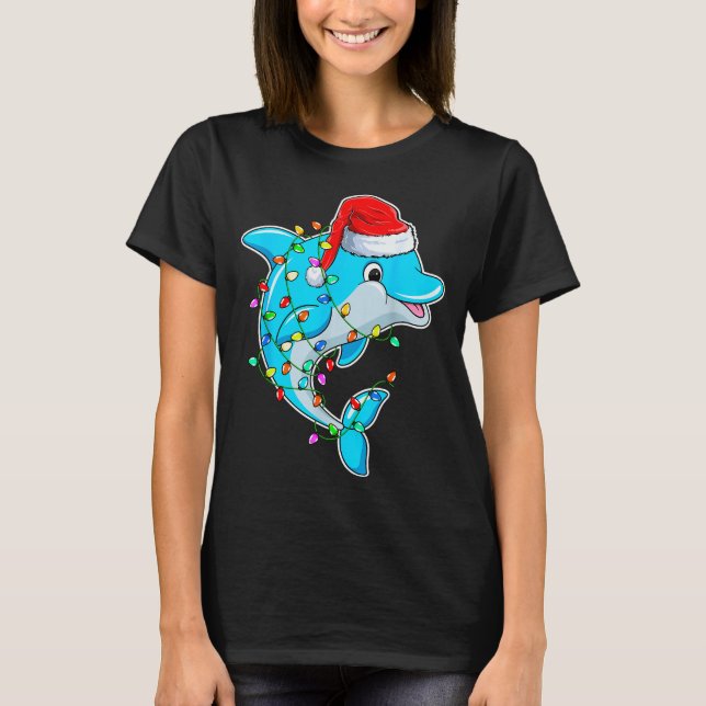Camiseta Amante de delfines Navidad - delfín que lleva gorr (Anverso)