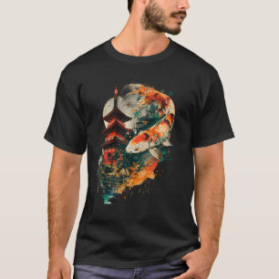 Camiseta Amante de estanque japonés Pagoda Koi Carpa japone