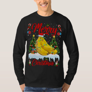 Camiseta Amante de frutas bananeras navideñas iluminando Sa