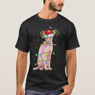 Camiseta Amante de Gato Sphynx Luces de Navidad Santa Gato 