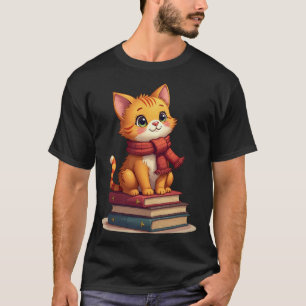 Camiseta Amante de Gatos Acogedores con Bufanda de Punto y 