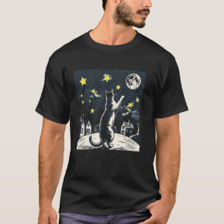 Camiseta Amante de Gatos Alcanzando las Estrellas Luna Ciel