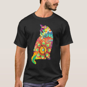 Camiseta Amante de Gatos Coloridos Felino Psicodélico Abstr
