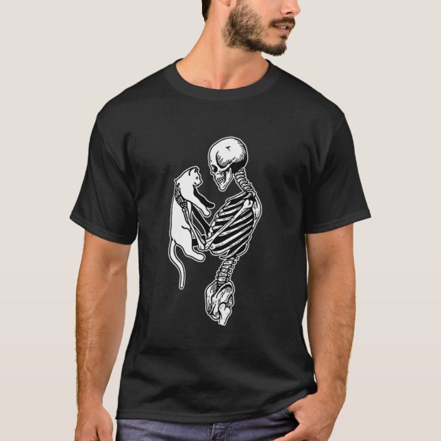 Camiseta Amante de Gatos Esqueleto Blackwork (Anverso)