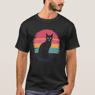 Camiseta Amante de Gatos Retro Vintage Atardecer Gatito Ado