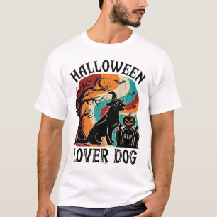 Camiseta Amante de Halloween Perro Sombrero de Bruja Tumba