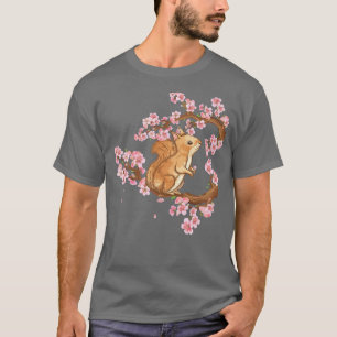 Camiseta Amante de la ardilla de arte japonés con flores de