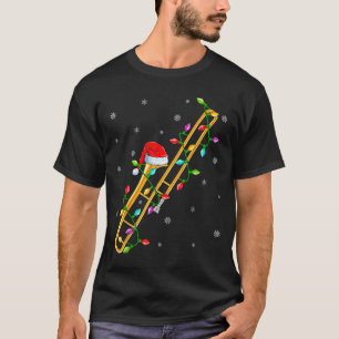 Camiseta Amante de la música de trombón luces de Navidad Sa