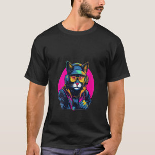 Camiseta Amante de la música house femenina Cyberpunk Cat D