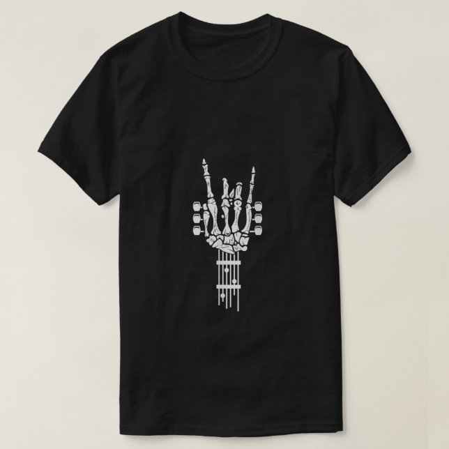 Camiseta Amante de la música rock and Roll Skeleton Guitar (Diseño del anverso)