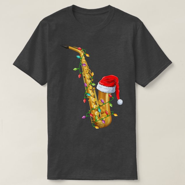 Camiseta Amante de la música saxofónica Navidad Santa Hat S (Diseño del anverso)