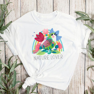 Camiseta Amante de la Naturaleza Acuarela Pájaro Flores Arc