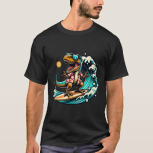 Camiseta Amante de la playa T-rex Dinosaurio montando Surfb