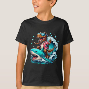 Camiseta Amante de la playa T-rex Dinosaurio montando tibur